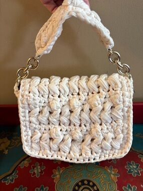 Zara Cream Crochet Hand/Shoulder Bag with Gold Chain Links